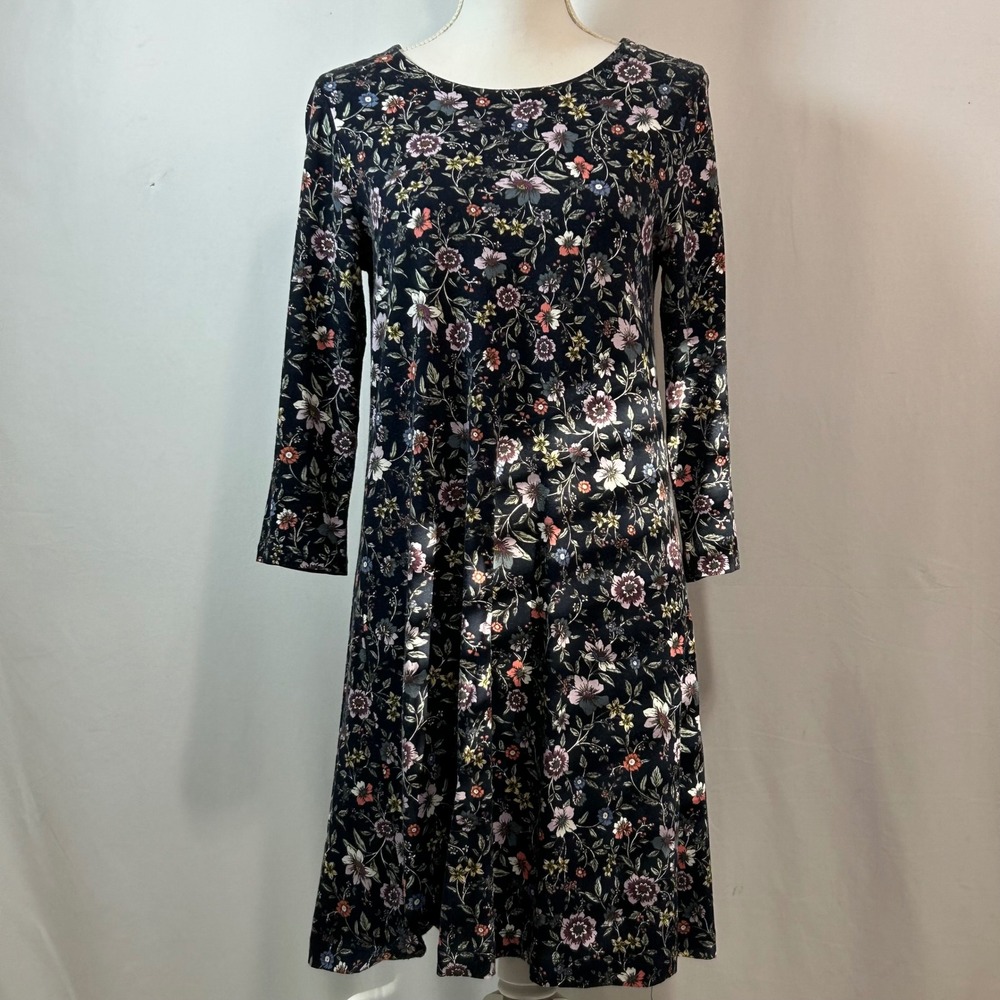 LOFT‎ Petite Floral Print Long Sleeve A-Line Midi Dress